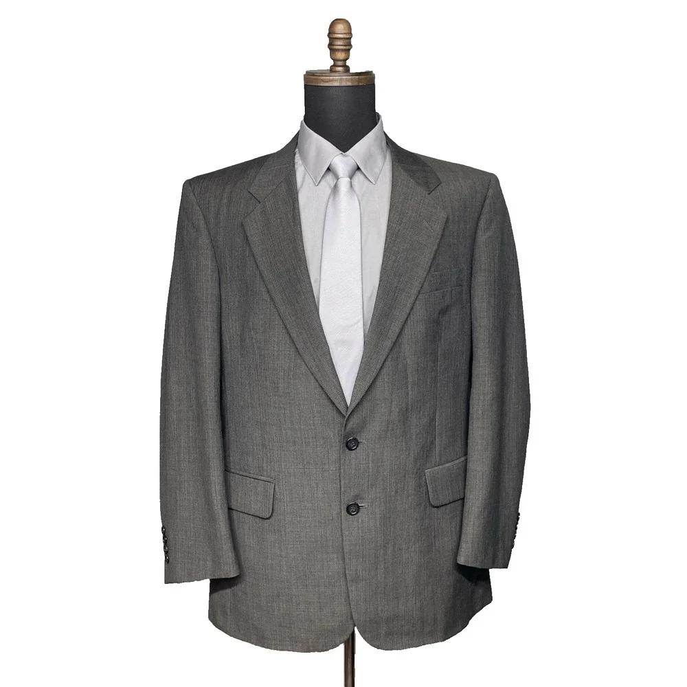 Jos A Bank Pure 100% Wool Sport Coat Blazer Mens 43 Long Gray Micro Check Poland